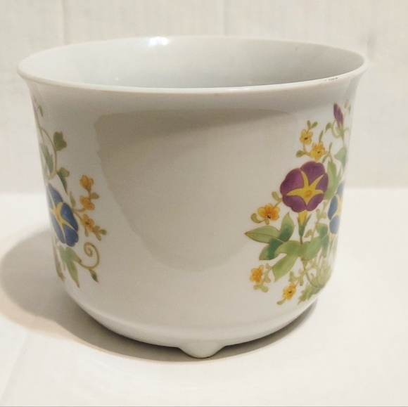 Vtg 1980 Ceramic Cachepot 3 Footed Planter Vase Bowl Floral Design San Francisco - Picture 13 of 14